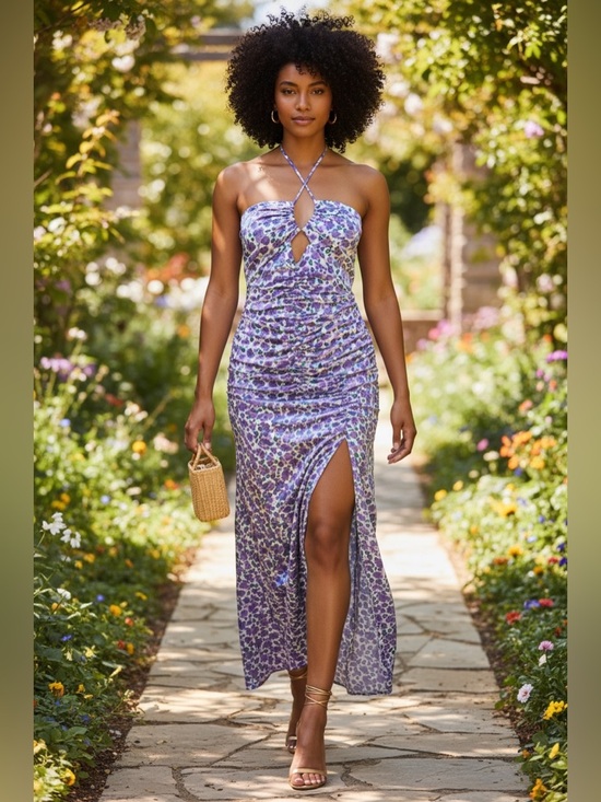 Rumer Dresses & Skirts - NWT Rumer Soraya Maxi Dress Women's Size XS Lilac Floral Satin Ruched Halter